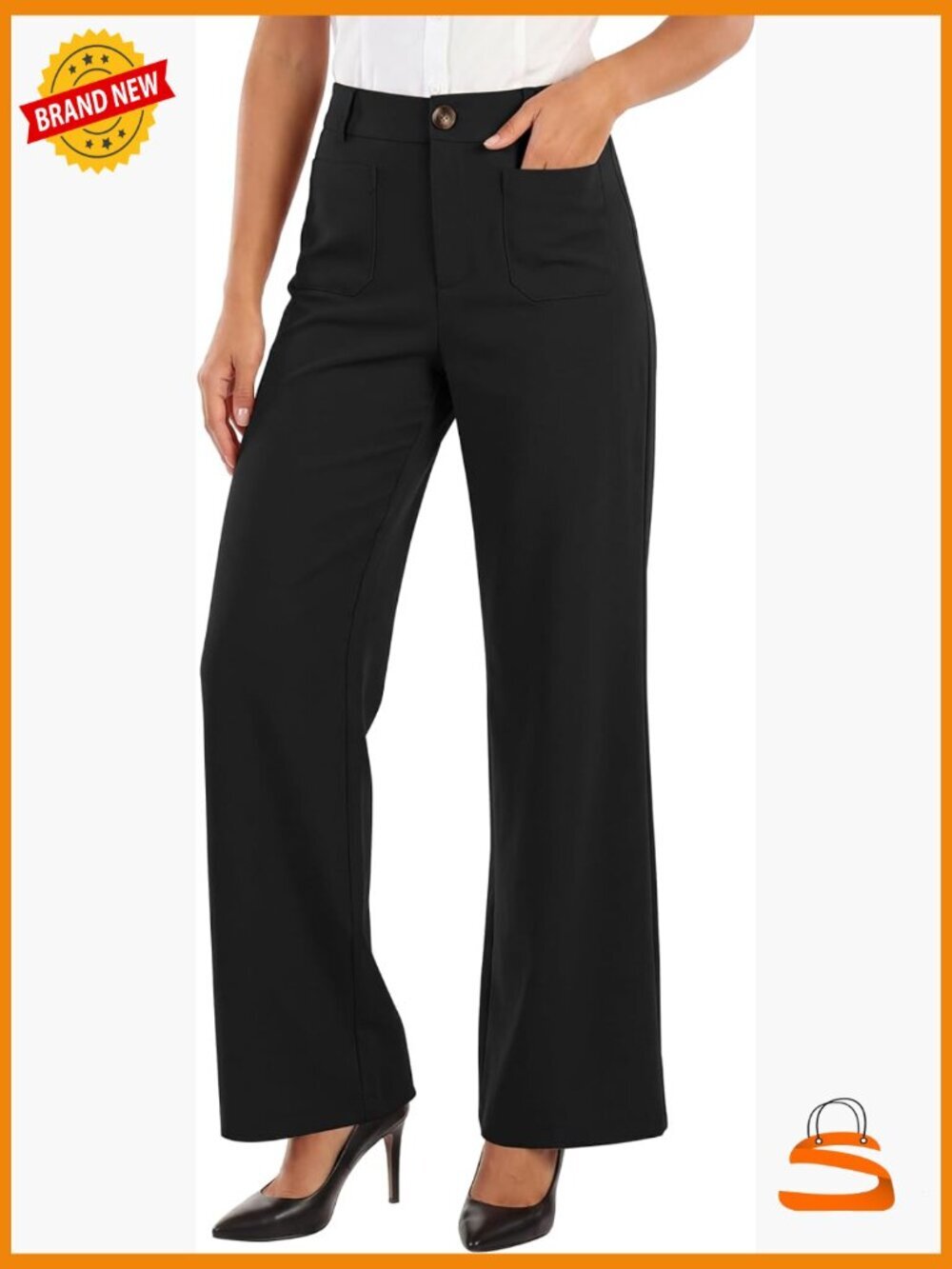 High Waisted Wide Leg Trousers with Pockets Office Work Pants